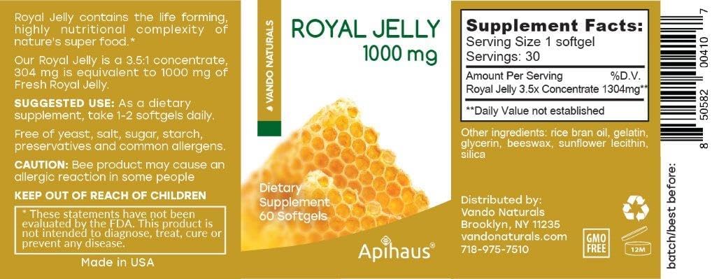 Apihaus Royal Jelly 1000Mg 30Softgels : Health & Household