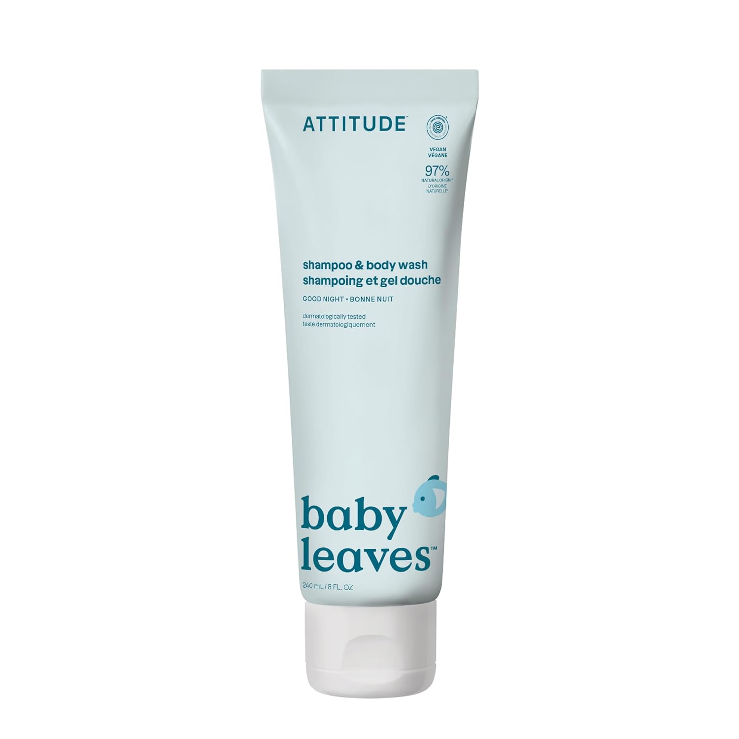 Attitude 2-In-1 Shampoo And Body Wash For Baby, Ewg Verified, Dermatologically Tested, Vegan, Good Night, 8 Fl Oz