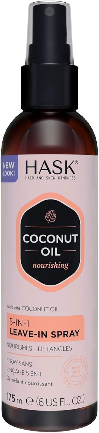 Hask Coconut Nourishing 5-In-1 Leave-In Conditioner For All Hair Types, Colour Safe, Gluten-Free, Sulfate-Free, Paraben-Free - 1 175 Ml Bottle