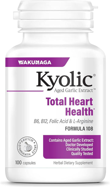 Kyolic Aged Garlic Extract Formula 108, Total Heart Health, 100 Capsules