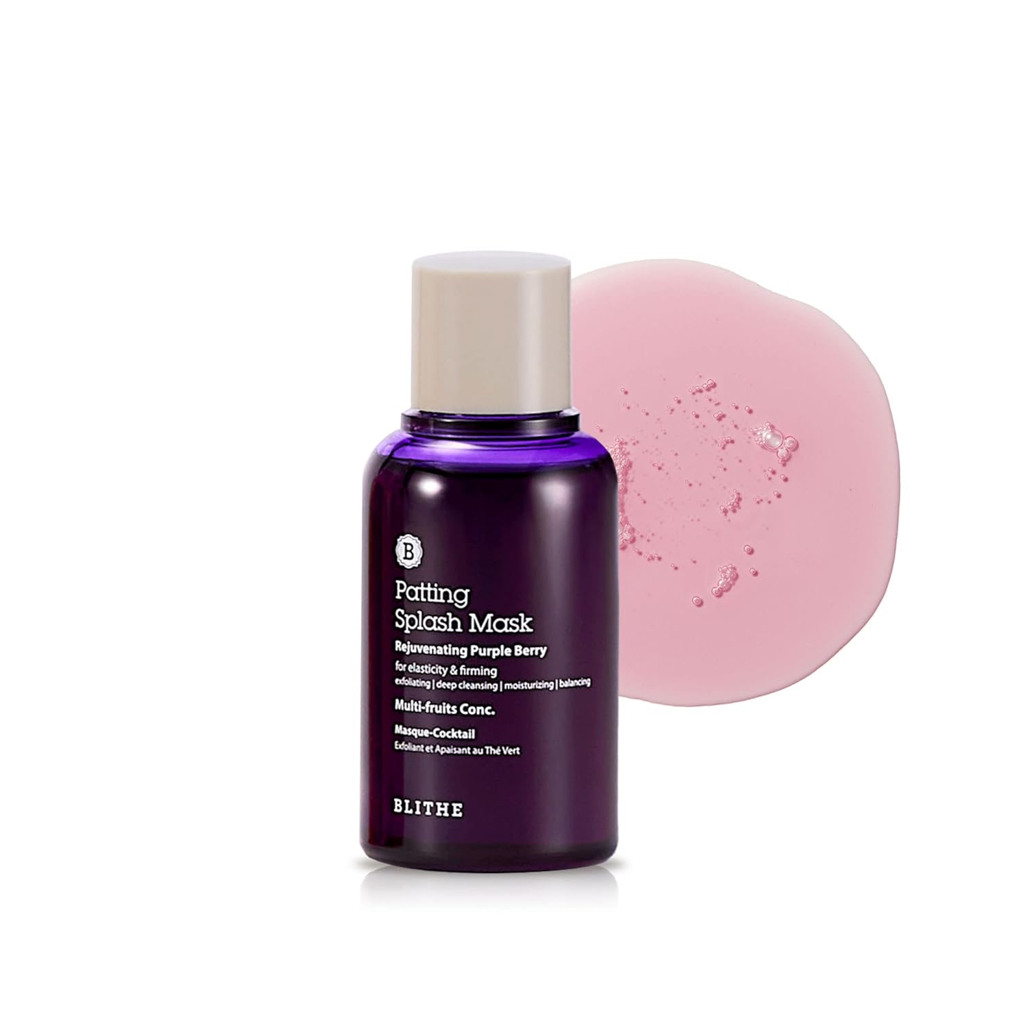 Blithe Patting Splash Mask Exfoliating Face Wash Rejuvenating Purple Berry - Facial Exfoliator With Castor Oil & Lactic Acid For Blemished Dry Skin, K Beauty Elasticity & Firming 2.3 Fl Oz