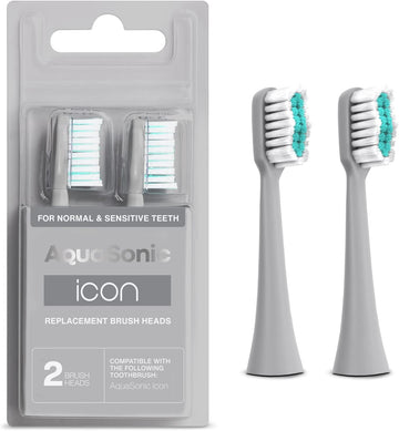 Aquasonic Icon Replacement Brush Heads | Compatible With Aquasonic Icon Toothbrush | 2 Brush Heads | For Normal & Sensitive Teeth (Stone)