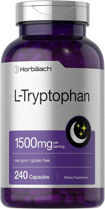 Horbach L Tryptophan 1500mg Capsules | 240 Count | Nighttime Formula | Non-GMO, Gluten Free Supplement