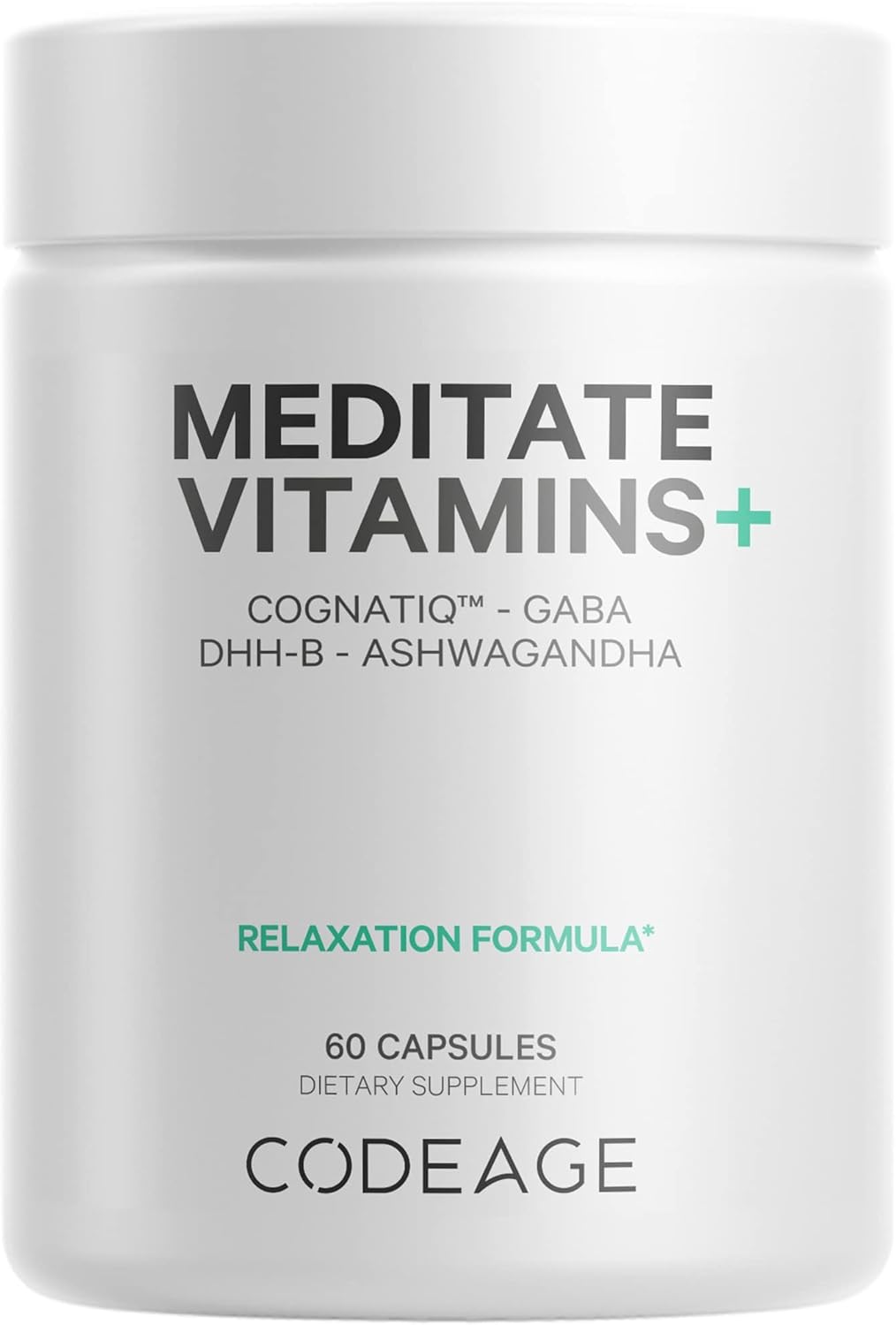 Codeage Meditate Vitamins Supplement - Gaba, Dhh-B, Cognatiq, Ashwagandha, Organic Mushrooms - Mind Vitamins Relaxation Calmness Support - Vegan - Non-Gmo - 60 Capsules