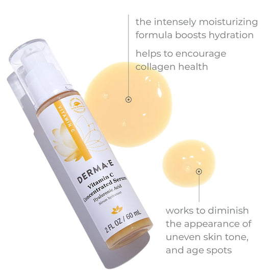 Derma E Vitamin C Concentrated Serum With Hyaluronic Acid, Vitamin E & Aloe, All Natural, Antioxidant-Rich Concentrated Facial Serum – Firming And Brightening Vitamin C Face Serum, 2Oz