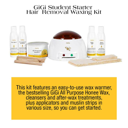 Gigi Student Starter Hair Removal Kit, Ultimate Waxing Set For Beginners, For Brows, Upper Lip, Underarms, Chest, Legs, And Bikini Area, With Post And Pre Wax Treatments, For All Skin & Hairtypes