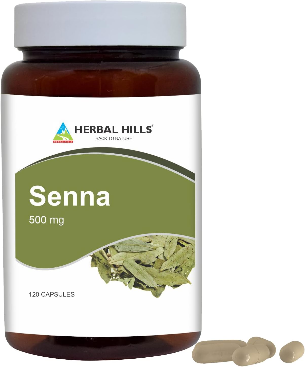 Herbal Hills Senna Capsules (Alexandrina Senna) | 120 Capsules (500 Mg) | Natural Laxative, Stool Softner, Constipation Relief