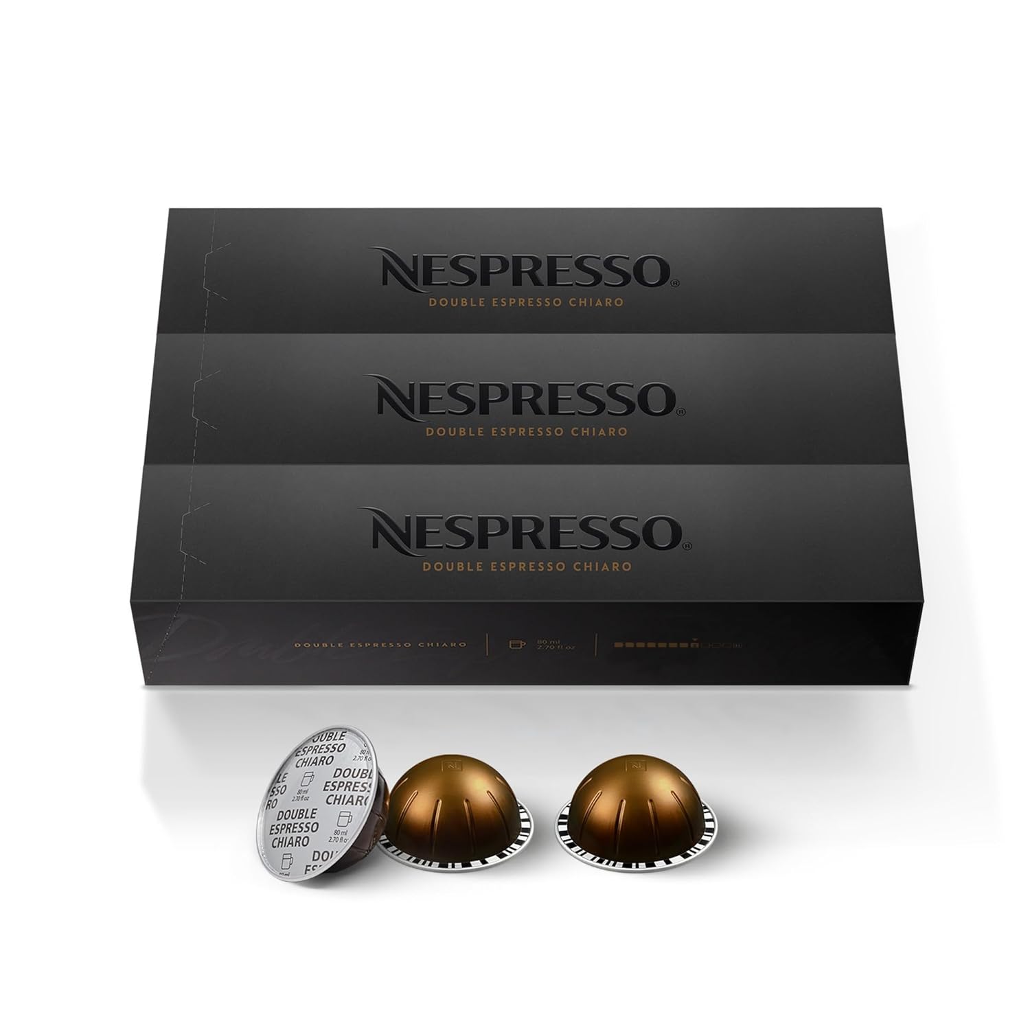 Nespresso Capsules Vertuo, Double Espresso Chiaro, Medium Roast Espresso Coffee, 30-Count Coffee Pods, Brews 2.7Oz