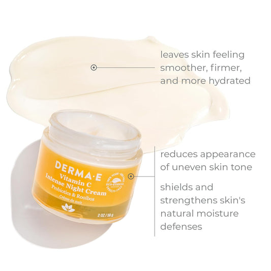 Derma-E Vitamin C Intense Night Cream – Brightening And Hydrating Facial Skin Renewing Cream – Anti-Aging Overnight Facial Moisturizer, 2 Oz