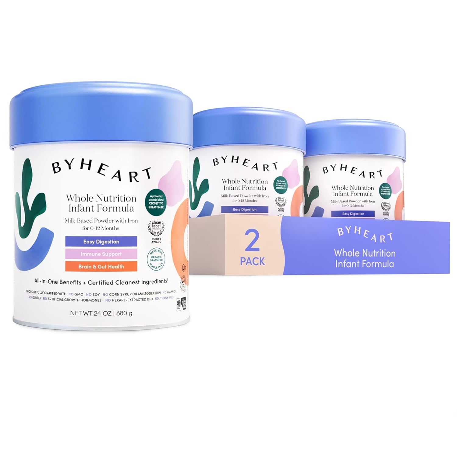 Byheart Infant Formula Powder For Infants 0-12 Months, Made With Organic Whole Milk, Clean Label Project Certified, Closest-To-Breast Milk Baby Formula Patented Protein Blend, 24 Ounce (Pack Of 2)