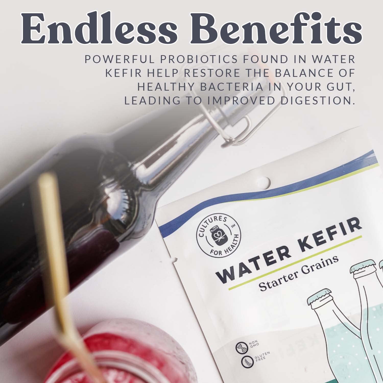 Cultures For Health Water Kefir Starter Kit | Easy To Maintain Kefir Starter Culture | Bulgaros De Leche Vivos | Reusable Without Loss Of Nutrients | Natural, Non GMO, Gluten Free | Soda Alternative : Grocery & Gourmet Food
