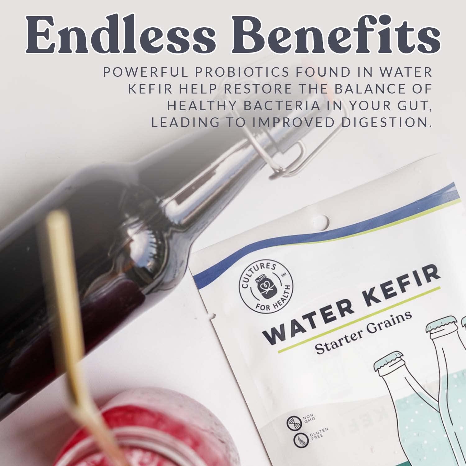 Cultures For Health Water Kefir Grains | Diy Fermented Probiotic Drink Powder For Stronger Gut Health | Heirloom Starter Makes Limitless Supply | Non-Gmo Dairy Free Vegan Sparkling Water With Enzymes