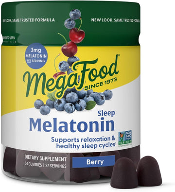Megafood Melatonin Gummies - Melatonin 3Mg Per Serving To Help Relax & Fall Asleep – For Adults - Berry Flavor, Non-Gmo, Certified Vegan - 54 Gummies (27 Servings)