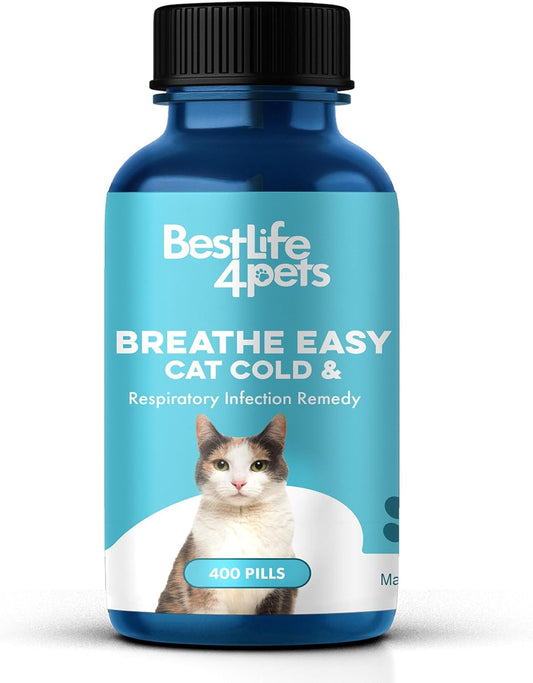 BestLife4Pets Cat Cold & Respiratory Infection Remedy - Breathe Easy Natural Relief for Your Feline's Runny Nose, Sneezing, Coughing, Nasal Congestion, and Asthma - 400 Odorless, Tasteless Pills