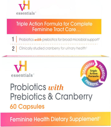 vH essentials Probiotics with Prebiotics and Cranberry Feminine Health Supplement - 60 Capsules