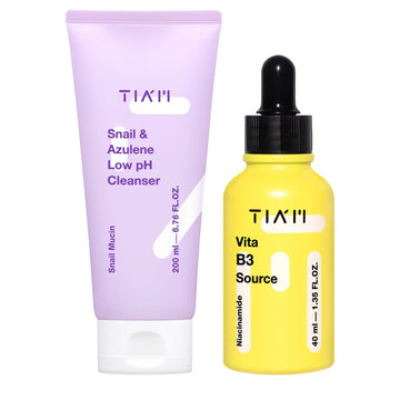 Tiam Relief & Glow Duo: Snail & Azulene Low Ph Cleanser With Vita B3 Source For Gentle Cleansing, Even Skin Tone, Korean Skincare Set