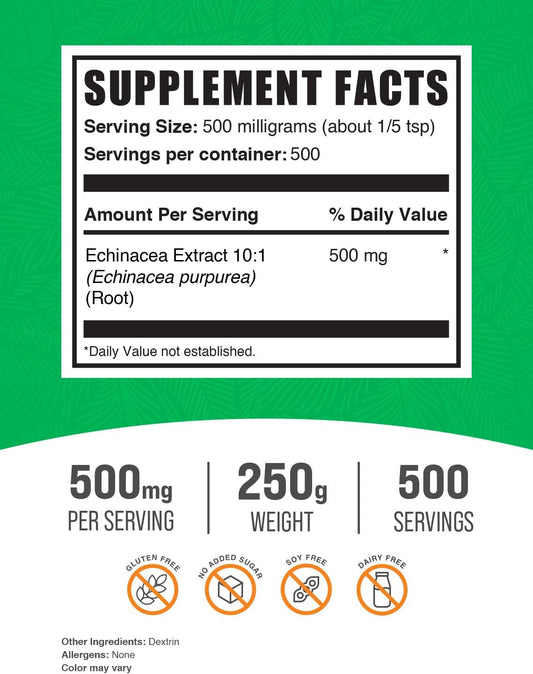 BulkSupplements.com Echinacea Extract Powder - Echinacea Supplement, Herbal Supplement for Immune Support - Vegan & Gluten Free, 500mg per Serving, 250g (8.8 oz) (Pack of 1)