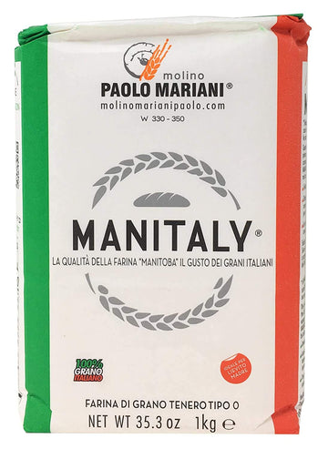 Molino Paolo Mariani. Manitaly Manitoba Type ‘0’ Flour. Made With 100% Italian Wheat. 1 Kg (2.2Lb). Pack Of 2