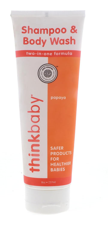Thinksport Kids Shampoo & Body Wash | Tear Free, EWG Verified, Free of Parabens, Phthalates | Clean, For Hair & Body, Sensitive Skin - Papaya, 8oz (TUSHAMPK)