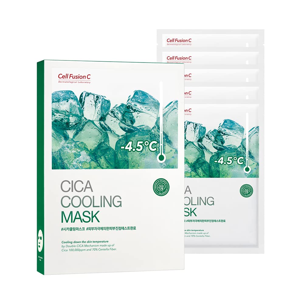 Cell Fusion C Post Alpha Cica Cooling Mask 5Ea With Centella Asiatica & Panthenol, Hydrating And Calming Korean Sheet Mask For Sensitive, Acne-Prone Skin