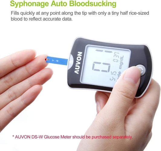 Auvon Ds-W Draw-In Blood Glucose Test Strips For Use With Auvon Ds-W Diabetes Sugar Testing Meter (No Coding Required, 150 Count)