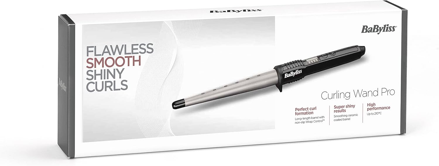 BaByliss Ceramic Curling Wand Pro - 13-25mm Hair Curler for Natural Waves and Curls, Ceramic, 5 Heat Settings 150°C to 210°C , Grey & Black, 2285CU : Amazon.co.uk: Beauty