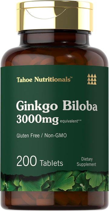 Carlyle Ginkgo Biloba | 3000Mg Per Serving | 200 Tablets Extra Strength | Vegetarian | Non-Gmo & Gluten Free Supplement | Tahoe Nutritionals