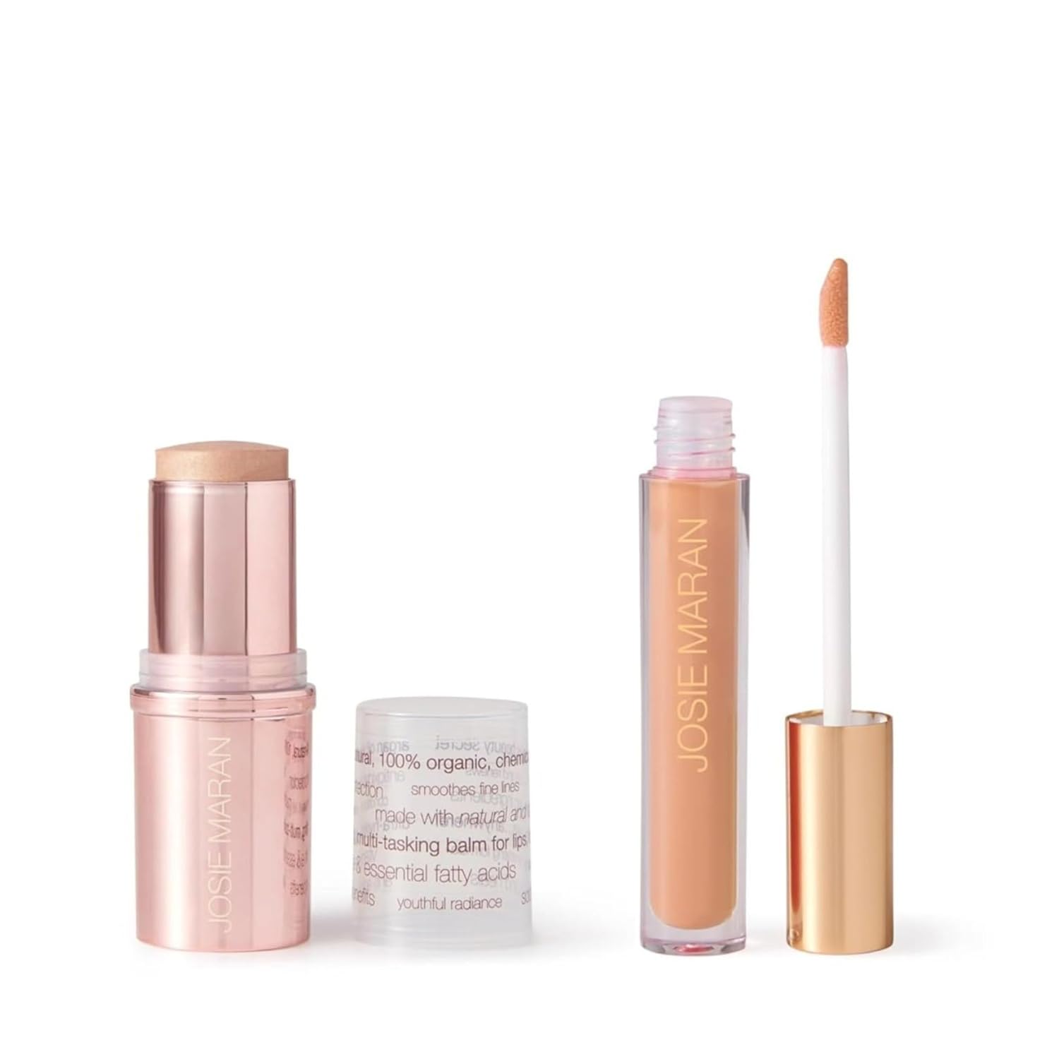 Josie Maran Color Stick & Lip Gloss Makeup Set - Argan Oil-Based Makeup Balm For Lips, Cheeks & Eyes + Hyaluronic Acid Infused Plumping Lip Gloss (2 Piece Set)