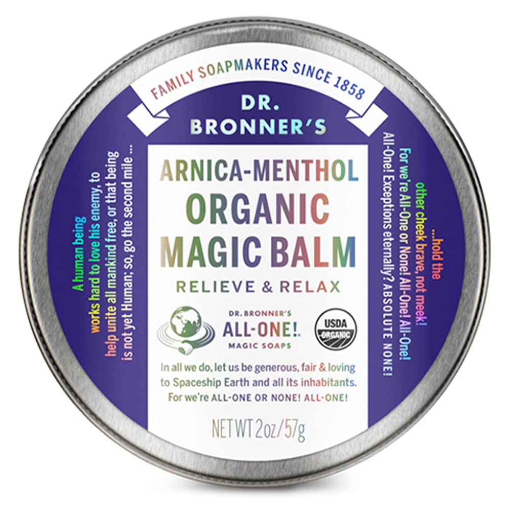 Dr. Bronner's - Organic Magic Balm (Arnica-Menthol, 2 Ounce) - Made with Organic Beeswax and Organic Hemp Oil, Relieves and Relaxes Sore Muscles and Achy Joints, Moisturizes and Soothes Dry Skin