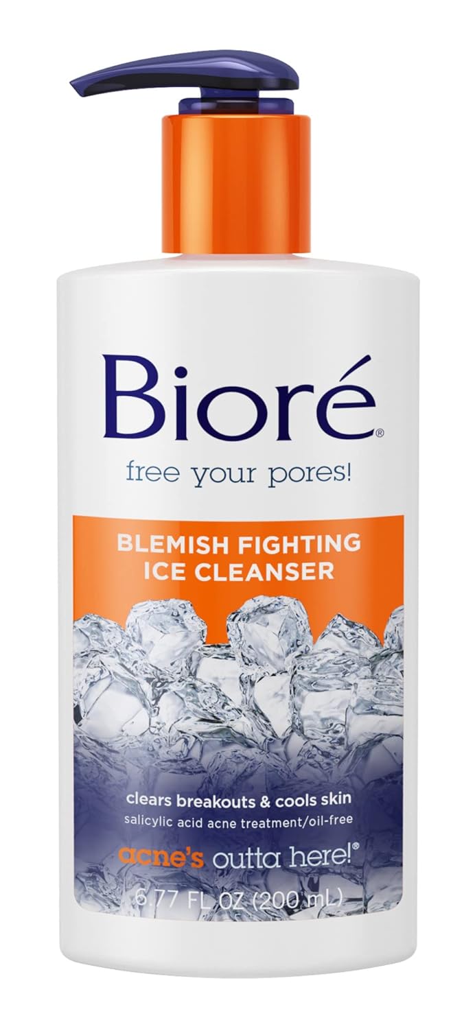 Bioré Blemish Fighting Ice Cleanser, Salicylic Acid, Clears and Helps Prevent Acne Breakouts, Cools & Refreshes Skin, Oil Free, 6.77 Ounce