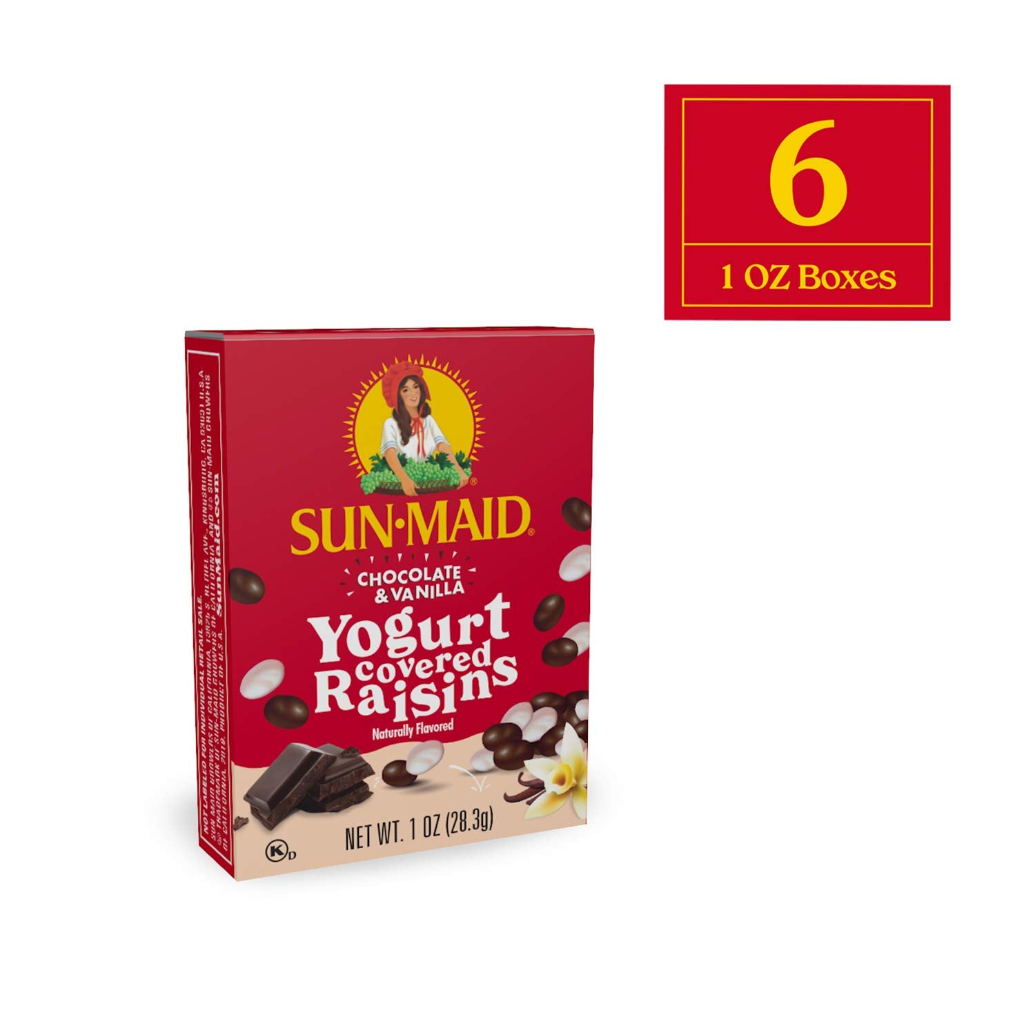 Sun-Maid Chocolate & Vanilla Yogurt Coated Raisins - (6 Pack) 1 Oz Snack-Size Box - Yogurt Covered Dried Fruit Snack For Lunches And Snacks