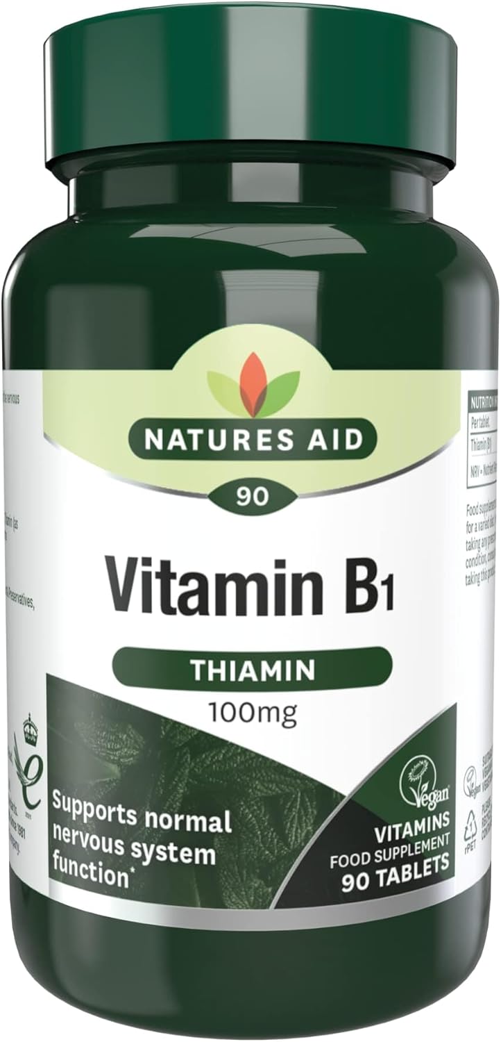 Natures Aid Vitamin B1 100Mg Thiamine Tablets – High Strength Food Supplement – Supports Energy Metabolism, Nervous System, Heart & Mind – Vegan, Gluten-Free, Non-Gmo – 90 Tablets