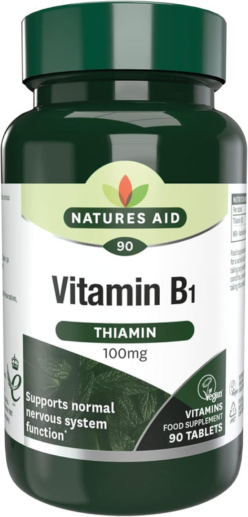 Natures Aid Vitamin B1 100Mg Thiamine Tablets – High Strength Food Supplement – Supports Energy Metabolism, Nervous System, Heart & Mind – Vegan, Gluten-Free, Non-Gmo – 90 Tablets