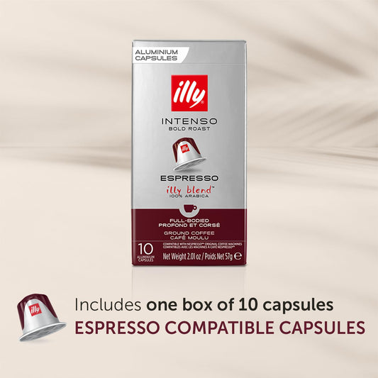 Illy Espresso Compatible Capsules - Single-Serve Coffee Capsules & Pods - Intenso Dark Roast - Notes Of Cocoa & Dried Fruit Coffee Pods - For Nespresso Coffee Machines – 10 Count
