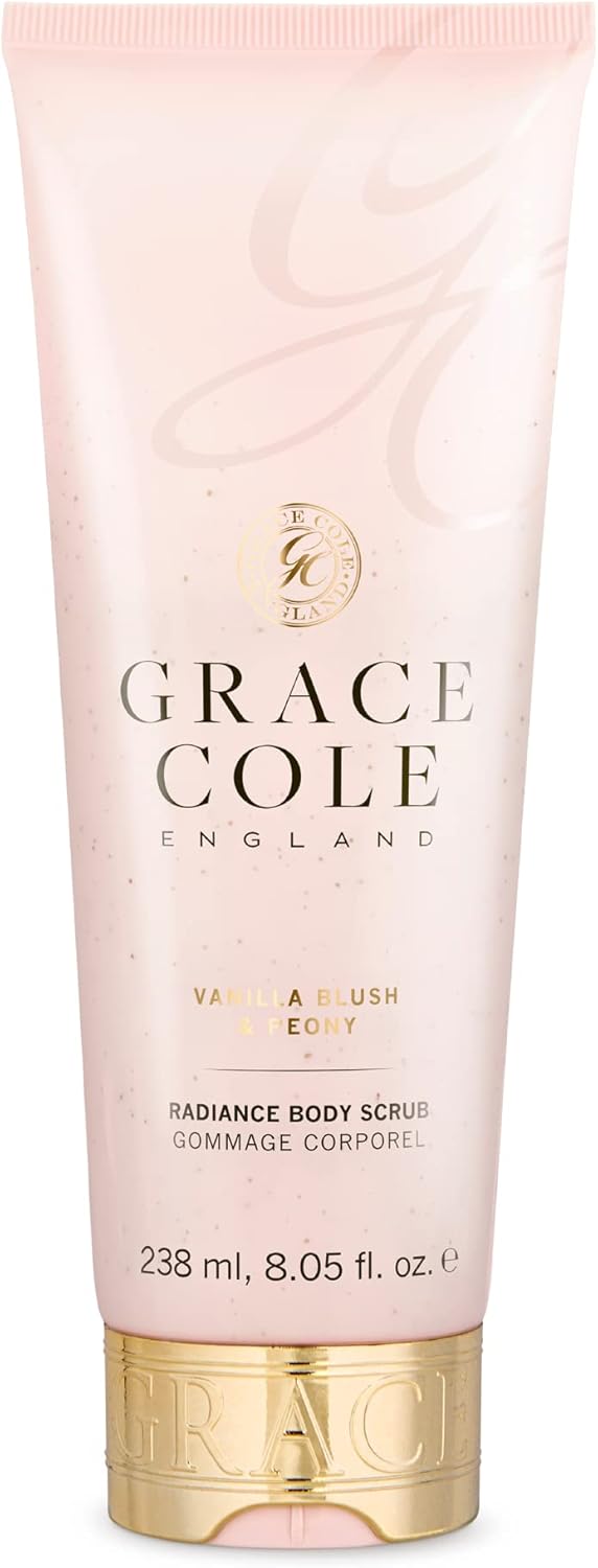 Grace Cole Vanilla Blush & Peony Exfoliating Body Scrub 238Ml Refreshing Hydrating - Essential Oils - Vegan And Cruelty Free, No Sls Or Parabens - Made In England