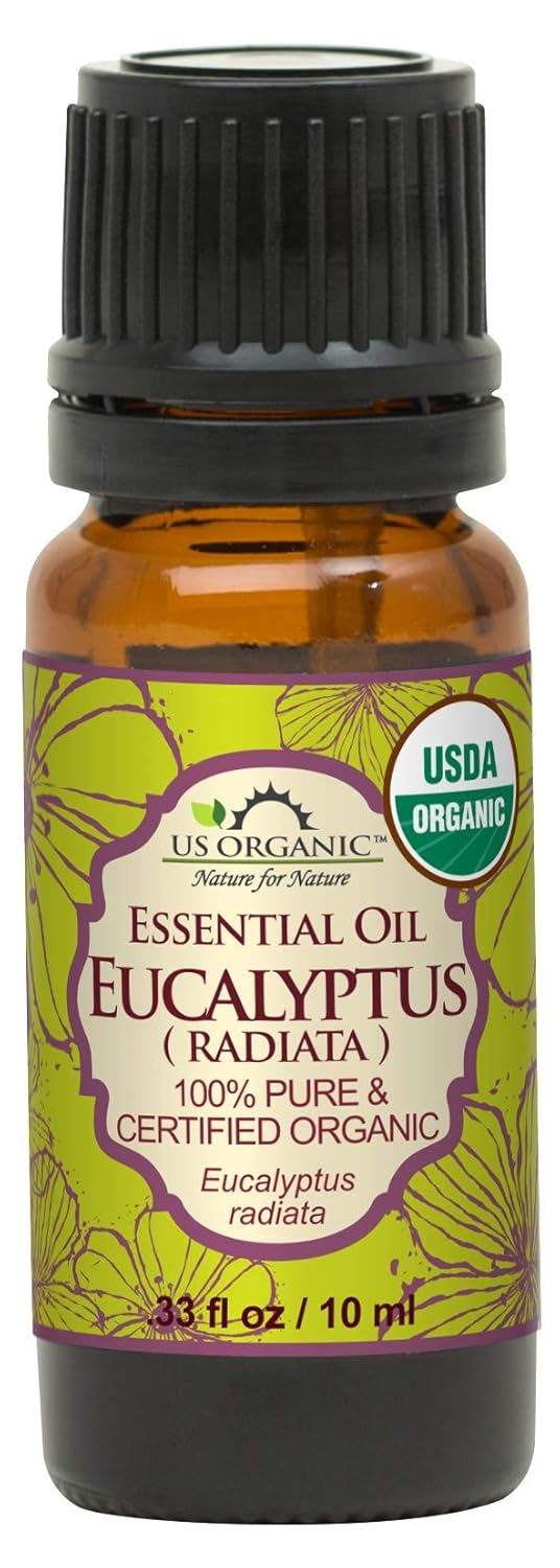 US Organic 100% Pure Eucalyptus Essential Oil (Radiata) - USDA Certified Organic, Steam Distilled - W/Euro droppers (More Size Variations Available) (10 ml / .33 fl oz)