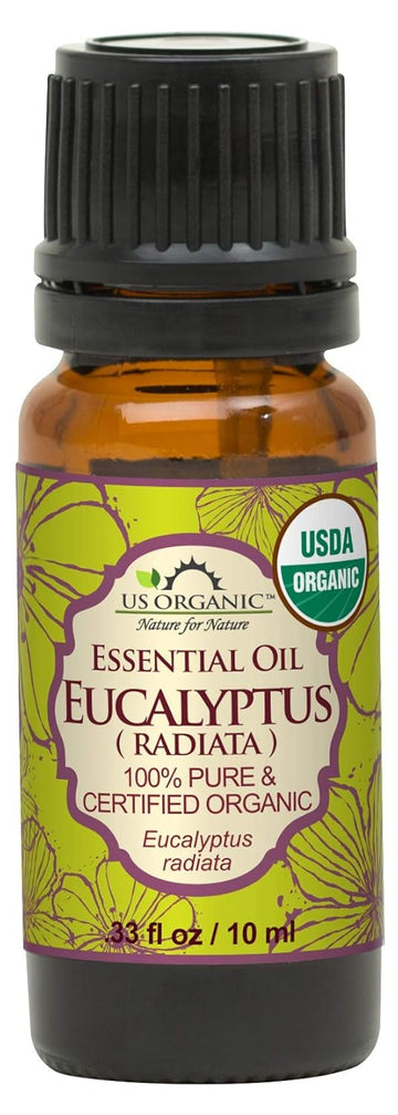 US Organic 100% Pure Eucalyptus Essential Oil (Radiata) - USDA Certified Organic, Steam Distilled - W/Euro droppers (More Size Variations Available) (10 ml / .33 fl oz)