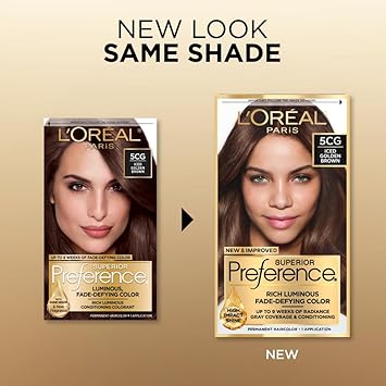 L'Oreal Paris Superior Preference Fade-Defying + Shine Permanent Hair Color, 5Cg Iced Golden Brown, Pack Of 1, Hair Dye