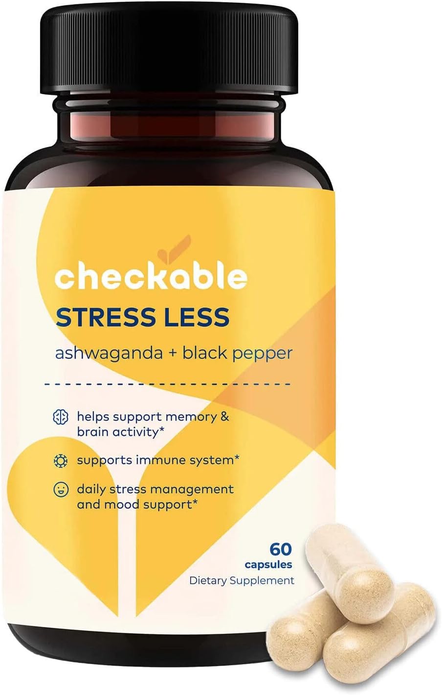 Checkable Ashwagandha Supplements - Naturally Supports Improvement For Mood, Immune Health, Memory, And Focus - 1310 Mg Of Organic Ashwagandha And Black Pepper - 60 Capsules