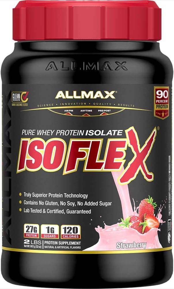 ALLMAX ISOFLEX Whey Protein Isolate, Strawberry - 2 lb - 27 Grams of P