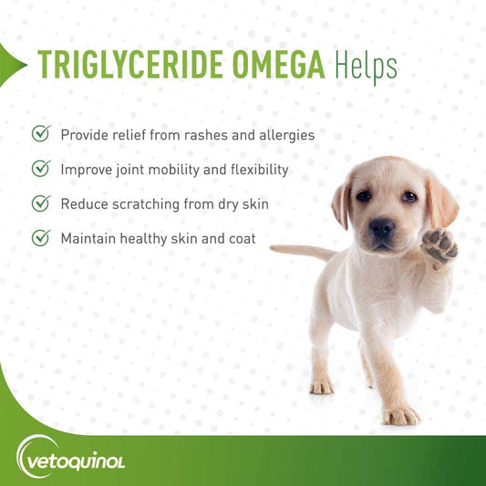 Vetoquinol Triglyceride Omega 3 Supplement for Large Dogs, Dog Fish Oil Supplement with EPA and DHA, Promotes Skin, Coat, Joint, and Immune Health, Omega 3 Fish Oil for Dogs 60lbs or More, 60ct