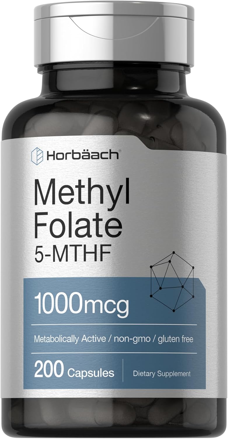 Horbäach Methyl Folate 1000 Mcg | 200 Capsules | 5-Mthf | Folic Acid Supplement | Non-Gmo, Gluten Free Methylfolate