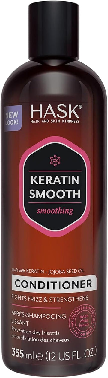Hask Keratin Smoothing Conditioner For All Hair Types, Colour Safe, Gluten-Free, Sulfate-Free, Paraben-Free - 1 355Ml Bottle