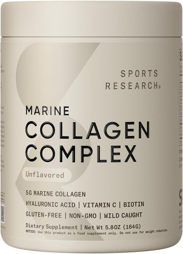 Sports Research Collagen Beauty Complex With Hyaluronic Acid, Vitamin C + Biotin | Pescatarian, Keto Certified & Non-Gmo Verified - Unflavored (30 Servings)