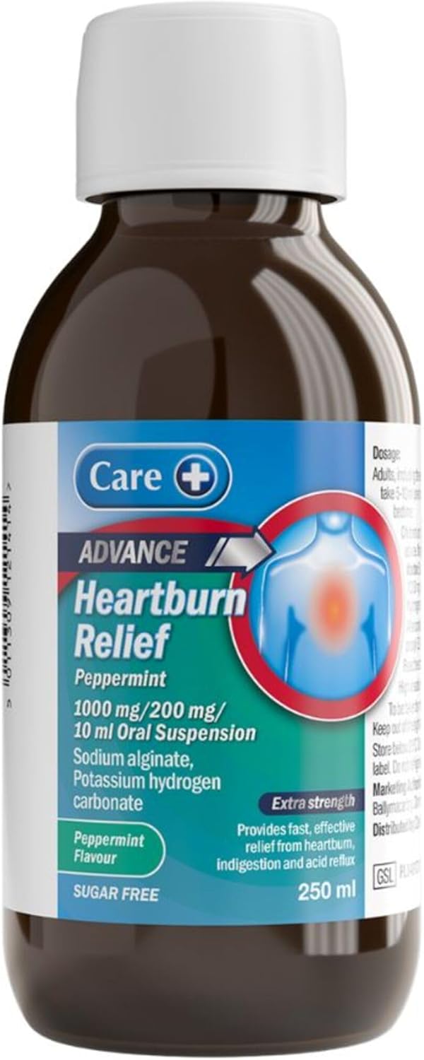 Care Heartburn Advance Indigestion And Heartburn Relief, Peppermint Flavour Oral Suspension, Fast-Acting Soothing Formula For Acid Reflux And Indigestion, Gentle On Stomach, Long-Lasting, 1 X 250Ml
