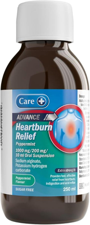 Care Heartburn Advance Indigestion And Heartburn Relief, Peppermint Flavour Oral Suspension, Fast-Acting Soothing Formula For Acid Reflux And Indigestion, Gentle On Stomach, Long-Lasting, 1 X 250Ml