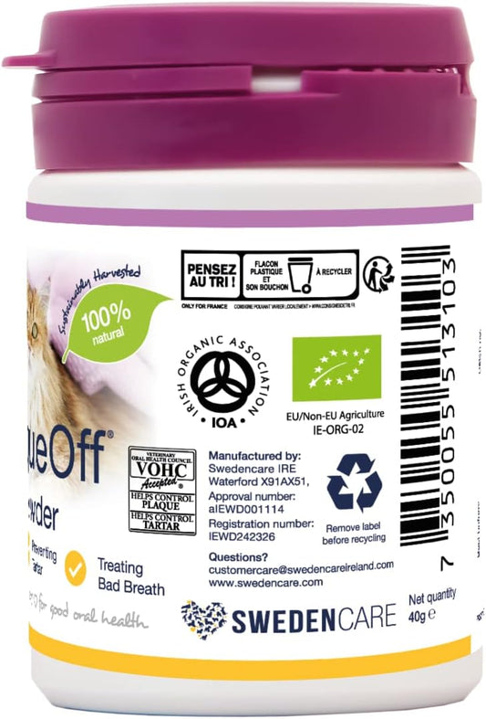 Proden Plague Off Original Plaqueoff For Cats, Natural Tooth Care Powder, Protects Against Bad Breath, Helps With Tartar And Plaque, Pack Of 1 (1 X 40 G), Feed Supplement For Cats42082