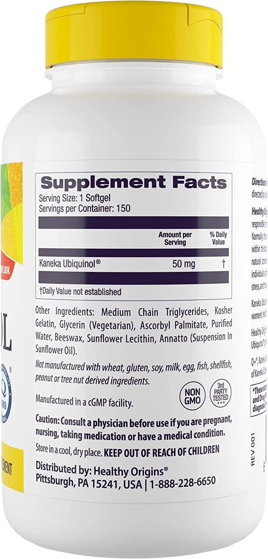 Healthy Origins Ubiquinol (Active Form of CoQ10), 50 mg - Activated Form of CoQ10 - Kaneka Ubiquinol Supplements for Heart Health & Antioxidant Support - Gluten-Free & Non-GMO - 150 Softgels