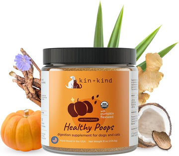 kin+kind Organic Pumpkin Powder for Dogs & Cats for Healthy Poop - Made in USA - Natural Pumpkin Powder Formula w/Flax Seed, Ginger, Turmeric & Coconut - Nutritional Supplement - Large 8oz
