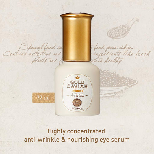 SKINFOOD Gold Caviar EX Lifting Eye Serum 32ml - Concentrated Caviar & Gold with Nourishing Eye Essence for Dry, Sagging, and Aging Skin - Best Illuminating Moisturizers for Drying Skin (1.08 fl.oz)